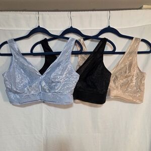 Wacoal Size 38 Lace Bralette Set Of 3 - Blue, Black, and Cream